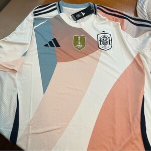adidas White Soccer Jersey with Light Blue and Coral Accents